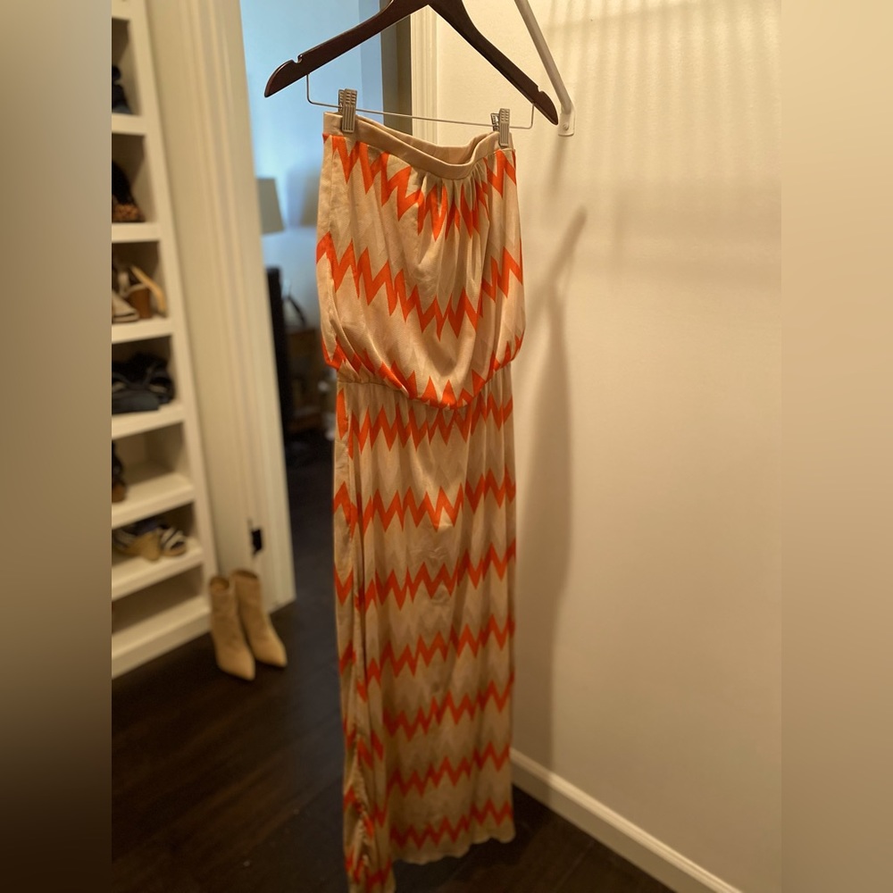 Cynthia Rowley chevron strapless semi sheer coverup maxi dress with liner